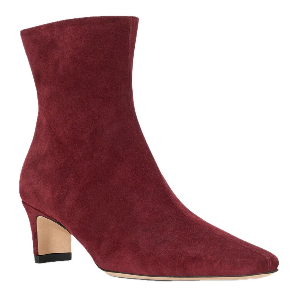 STAUD Wally Wine Pinot Red Suede Pointed Toe Kitten Heel Ankle Boots Size 39 / 9